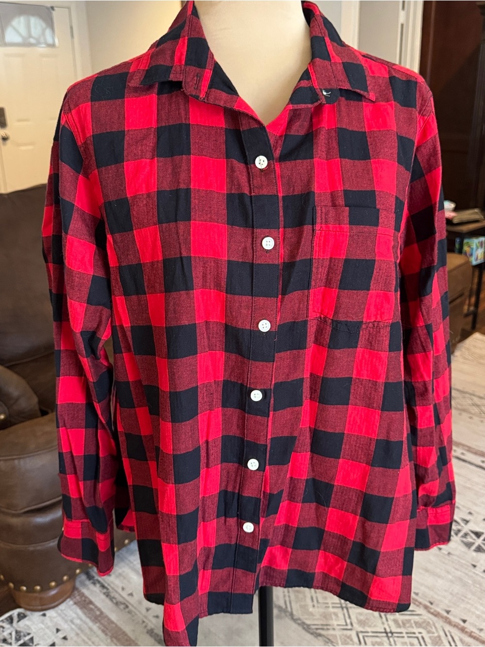 Old Navy Red and Black Buffalo Plaid Button-Down Shirt